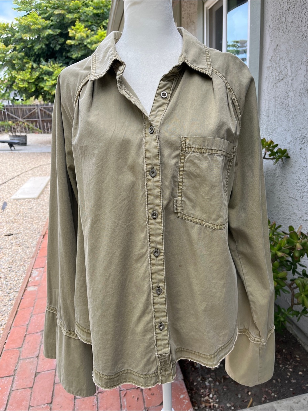 We The Free Washed Olive Utility Button-Front Shirt